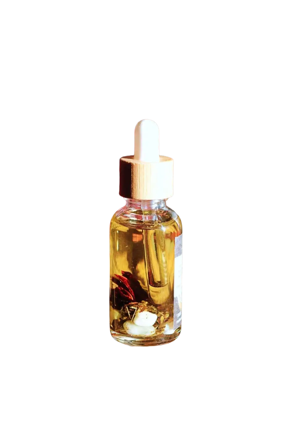 Ätherisches Lilith Oil Ritualöl von Ayamani Naturals mit Mondstein- und Tigeraugenkristallen, für feminines Ritual und Energie.
