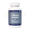 Weiße plastikflasche des harmonify lithium orotat 10 mg mit magnesium taurat und l-tryptophan für balance