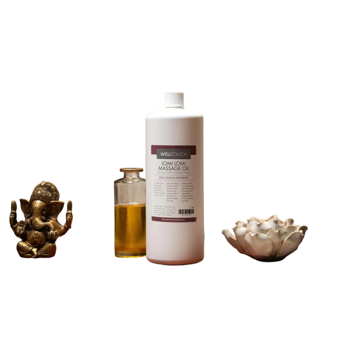Welltouch Lomi-Lomi Massageöl in weißer Plastikflasche, hochwertiges Massageöl für entspannende Anwendungen