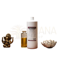 Weißes plastikfläschchen welltouch lomi lomi massageöl mit weißem verschluss und detaillierter etikette von mana shop