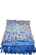 Vibranter blauer lunghi sarong pareo tuch mit goldenen blatt- und geometrischen mustern von mana shop