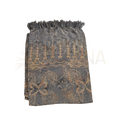 Grauer und goldener lunghi sarong pareo tuch mit batikmuster und fransen am oberen rand von mana shop