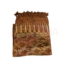 Brauner batik lunghi sarong pareo tuch mit gold rosa creme floralen mustern und fransen von mana shop