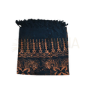 Dunkelblauer batik lunghi sarong pareo tuch mit orange braunen mustern und fransen am oberen rand von mana shop