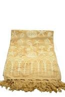 Beige lunghi sarong pareo tuch mit cremefarbigen meeresmotiven und fransigen kanten von mana shop