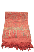 Coralfarbener lunghi sarong pareo tuch 160 x 115 cm mit gold-beigen mustern und fransen im mana shop