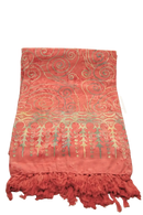 Coralfarbener lunghi sarong pareo tuch 160 x 115 cm mit gold-beigen mustern und fransen im mana shop