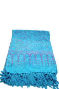 Turquoise batik lunghi sarong pareo tuch mit lila geometrischem muster und fransen von mana shop
