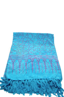 Turquoise batik lunghi sarong pareo tuch mit lila geometrischem muster und fransen von mana shop