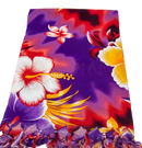 Vibranter lunghi sarong pareo tuch mit großen hibiskusblüten in lila rot gelb und fransen für mana shop