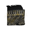 Schwarzer batik lunghi sarong pareo tuch mit gold weißen blattmustern und fransen von mana shop
