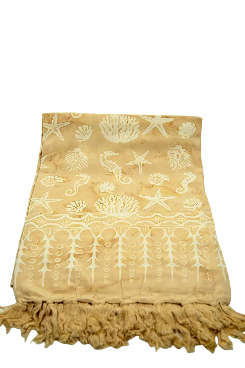Beiger Hamamtuch im Sarong-Design, 160 x 115 cm, aus Batik-Stoff, leichtes und vielseitiges Pareo-Tuch von Mana Shop