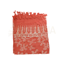 Coralfarbener batik lunghi sarong pareo tuch mit weißen blumenmustern und fransen von mana shop 160 x 115 cm