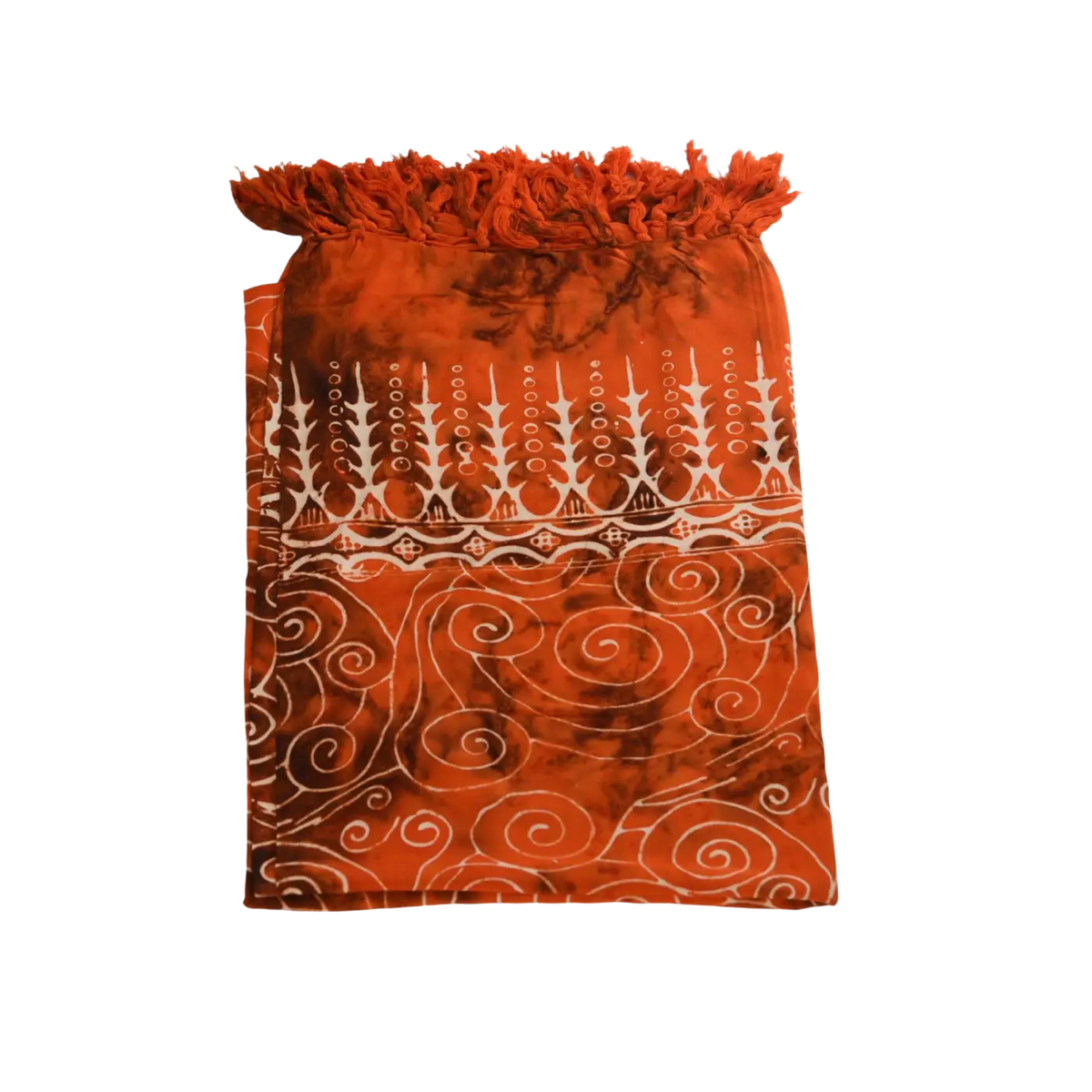 Orangerotes Hamamtuch, Lunghi Sarong Pareo Tuch 160 x 115 cm aus Batik, von Mana Shop, zeigt eleganten Batik-Design.