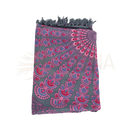 Grauer lunghi sarong mit lebendigem pink-blauem paisley-muster und fransen von mana shop, 180cm x 108cm