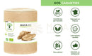 Braune zylindrische maca bio kapseln mit grünem etikett und maca wurzelbild zur steigerung von energie und mentale leistung von mana shop