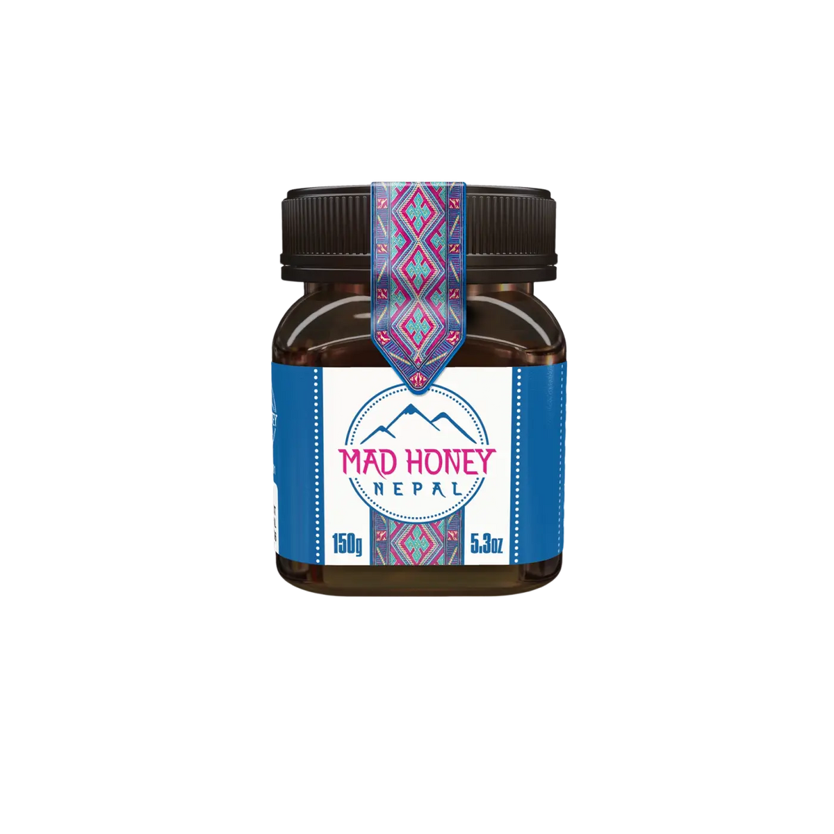 Dunkelbraunes Glas mit 150 g Mad Honey Nepal Nahrungsergänzungsmittel, Honig in einem Glas, Nahaufnahme