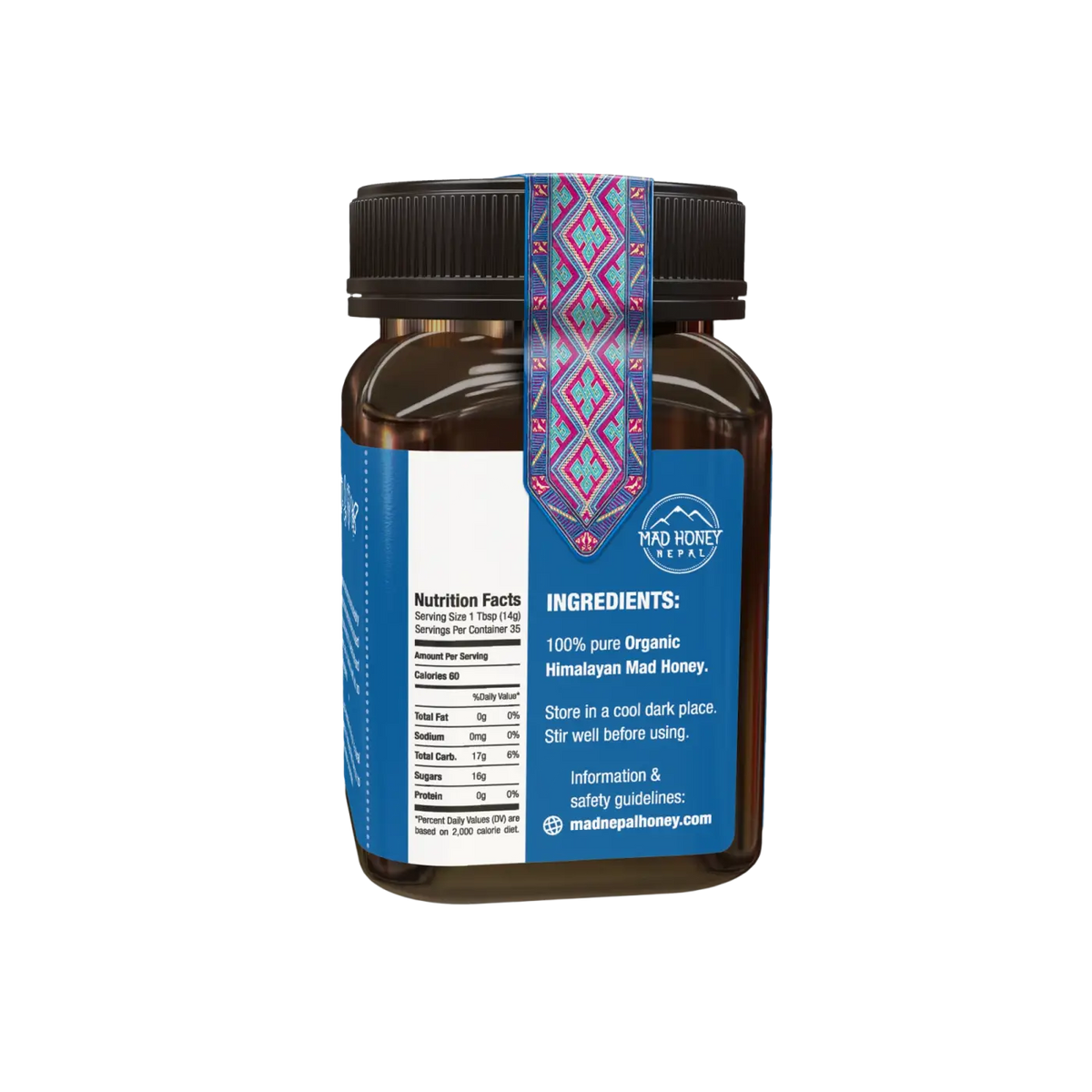 Mad Honey Nepal Nahrungsergänzungsmittel in braunem Glasgefäß, 500 g, mit Honig aus Nepal