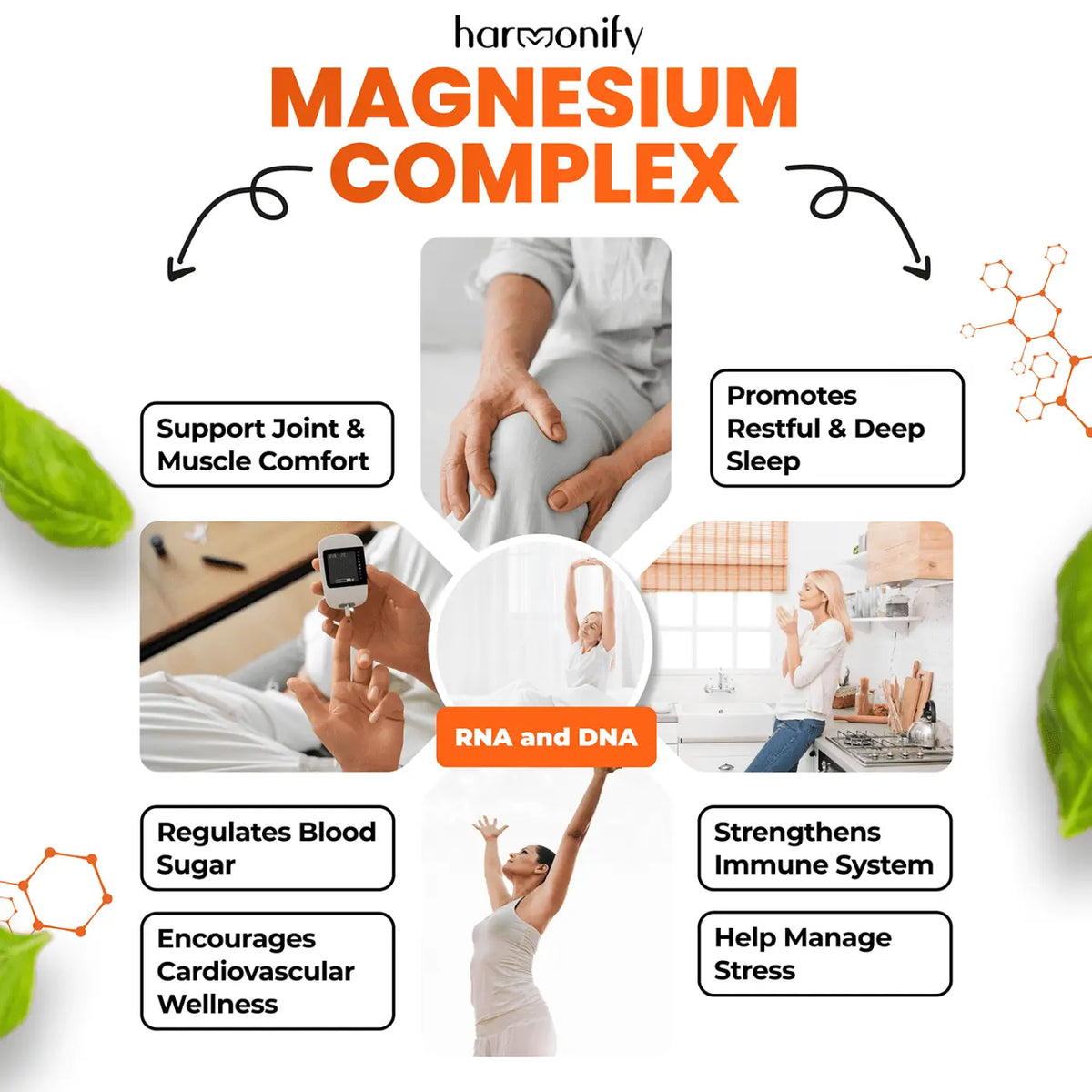 HARMONIFY Magnesium 5 in 1 Komplex Nahrungsergänzung, 1000 mg Glycinat, zeigt Tabletten und Verpackung