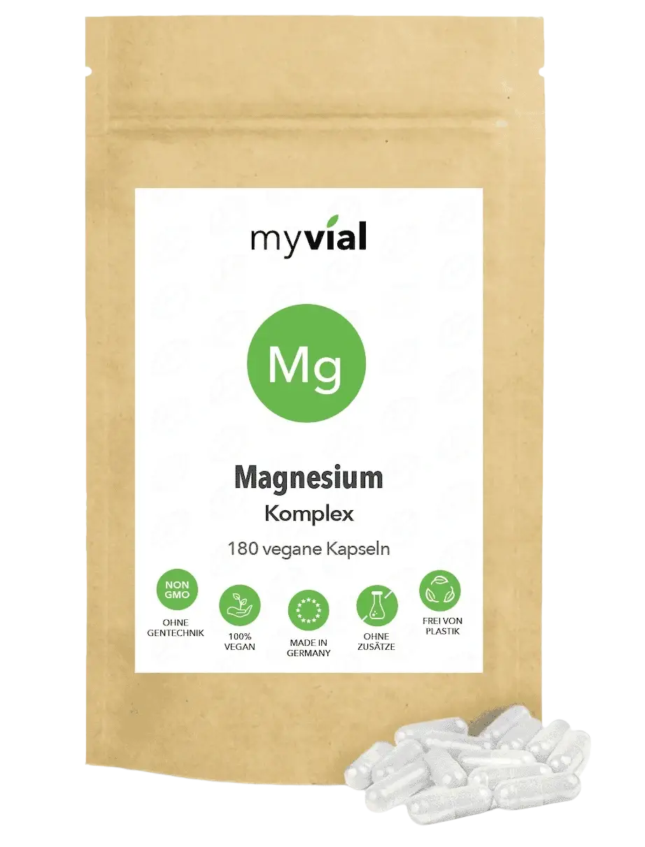 Hochdosierte vegane Magnesium Komplex Kapseln von myvial, 180 Stück, Nahrungsergänzung mit Magnesium in Kapsel-Form