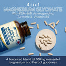 Nahrungsergänzung: Magnesiumglycinat mit Ashwagandha, Kurkuma und Vitamin B6 in Tablettenform von Prowise Healthcare