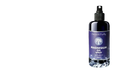 Dunkle glasflasche mit schwarzem sprayspender und lila etikett von ancient purity magnesiumöl spray für volle absorption