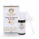 Maharishi nasya-öl nasenöl in 10ml dunkler glasflasche mit weißem tropfverschluss und goldfolierter box im mana shop für protection against, image to zoom