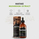 Amber glasflasche mit schwarzem tropfverschluss und etiket maitake pilzflüssigkeit für herz antioxidanten entzündung