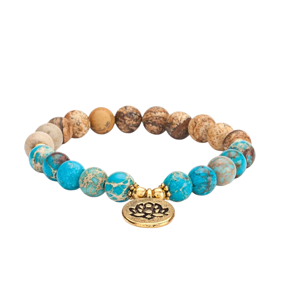 Mala-Armband von Bodynova mit Jaspis und Türkis, Schmuckstück mit bunten Steinen, modebewusstes Accessoire für das Handgelenk