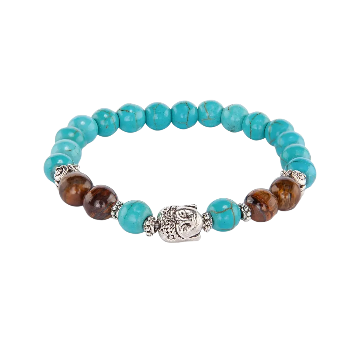 Bodynova Mala Armband mit Tigerauge und Türkisfarbenen Perlen, braunes Schmuckarmband für Meditation und spirituellen Einsatz