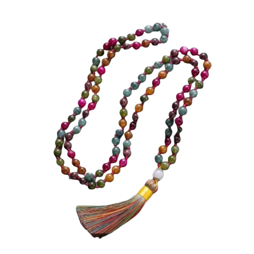 Bunte Mala Halskette mit 8 mm Turmalinperlen, lebendige Mehrfarbige Schmuck von Mana Kendra GmbH