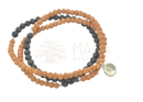 Mala kurz rudraksha dreifädiges armband mit braunen und schwarzen lavasteinperlen und silbernen spacer-perlen