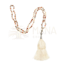 Zarte mala mondstein mit 108 perlen in pfirsich creme grau mit silber buddha kopf und weißer quaste von mana shop
