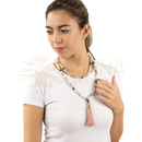 Mala perlenkette growth amazonit mehrsträngige halskette mit hellblauen, grauen und schwarzen steinen und rosa quaste für intuition und wachstum