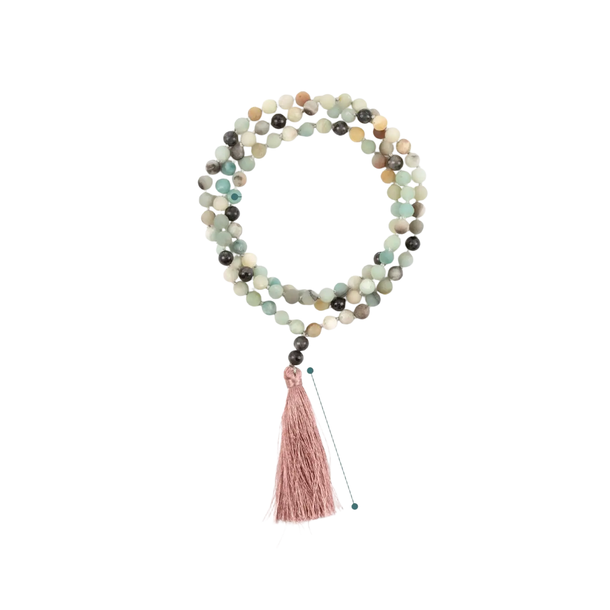 Zarte Mala Perlenkette mit 8 mm Amazonit- und Labradorit-Perlen, eleganter Schmuck von Myga Eco in weichem Rosa.