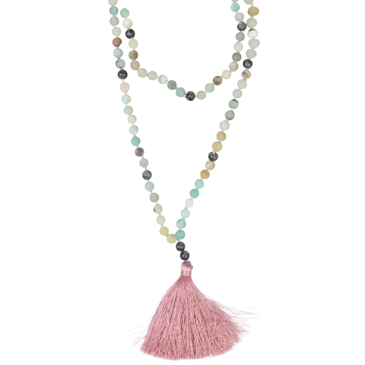Zarte, mehrsträngige Mala Perlenkette mit Amazonit und Labradorit, Myga Eco Schmuck, natürliche Edelstein-Perlen.