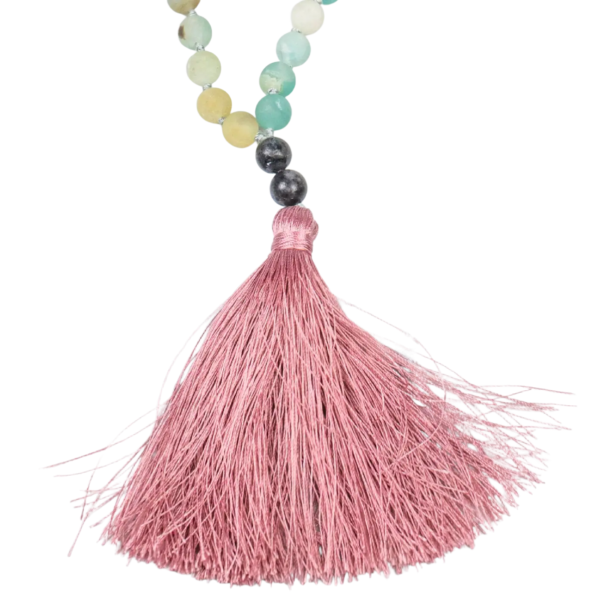 Zarte Mala Perlenkette mit Amazonit und Labradorit, Schmuck von Myga Eco, pinkfarbene und natürliche Edelsteine