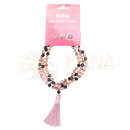 Rosa und schwarze mala perlenkette mit healing labradorit rosenquarz und passender quaste auf mana shop karte