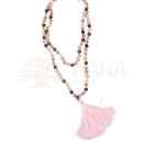 Zarte rosa und schwarze mala perlenkette mit healing labradorit rosenquarz und passender quaste bei mana shop