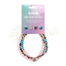 Rebirth mala perlenkette von myga mit rosa rosenquarz und mehrfarbigen natürlichen kristallen und silberner lotusanhänger