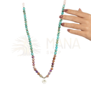 Langkette rebirth mala mit türkis und lila natürlichen kristallen und silberner lotus anhänger für hand und hals