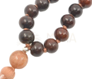 Dark braune holzperlen mala rosenholz mit silber spacerperle und pfirsichfarbenem sonnenstein von mana shop