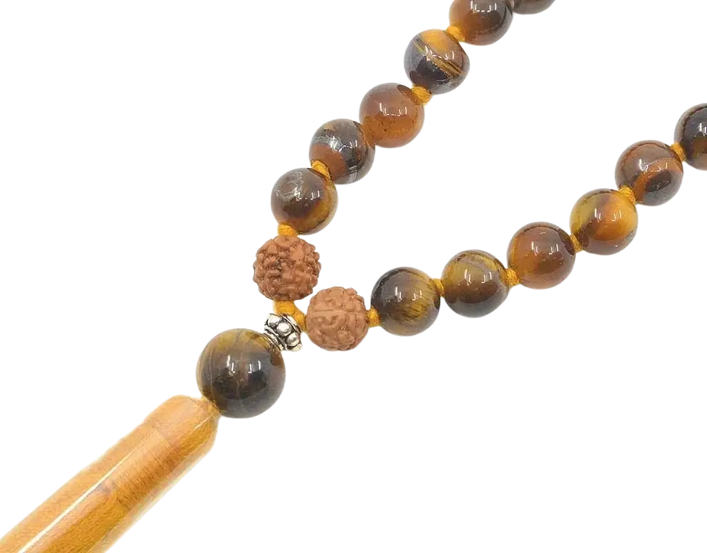 GangaPrem Mala aus runden Tigeraugen-Perlen, Schmuckkette mit natürlichem Tigerauge-Steinen, elegantes Accessoire