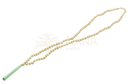 A mala tulsi necklace with light beige wooden beads and a slender green translucent pendant from mana shop image to zoom