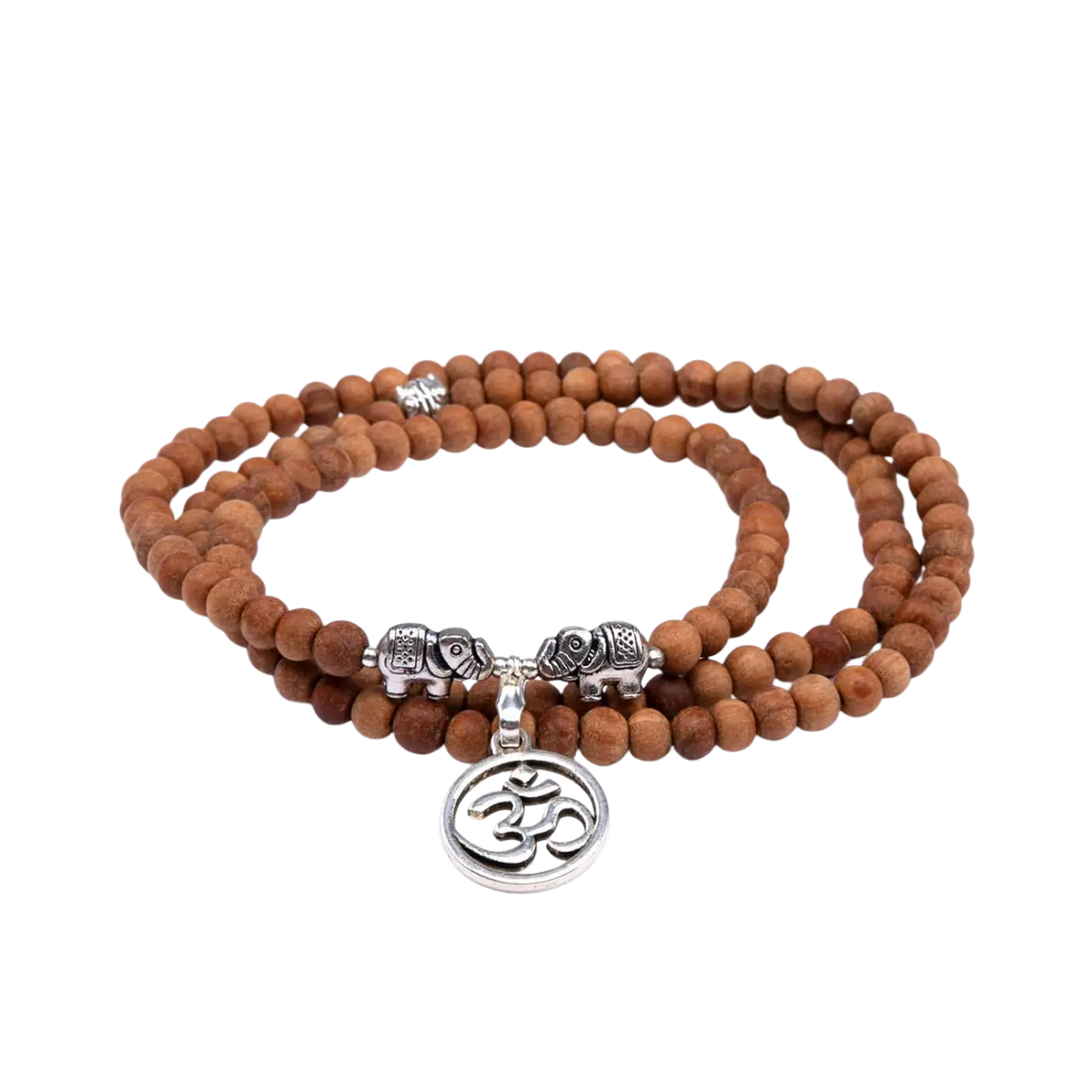 Mala Wickel-Armband aus Sandelholz mit braunen Holzperlen, Modeschmuck von Bodynova, handgefertigt und stilvoll.