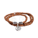 Mala wickel-armband aus sandelholz mit braunen holzperlen, silbernen elefantenanhängern und om rundanhänger