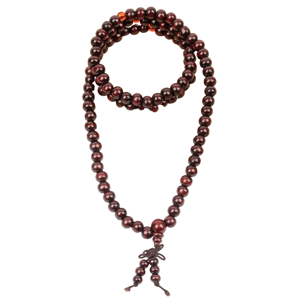 Dunkelrote polierte Mallah Meditations-Perle Mala Gebetskette aus Schmuck von Myga Eco, detailreiche Perlen und stilvolles Design