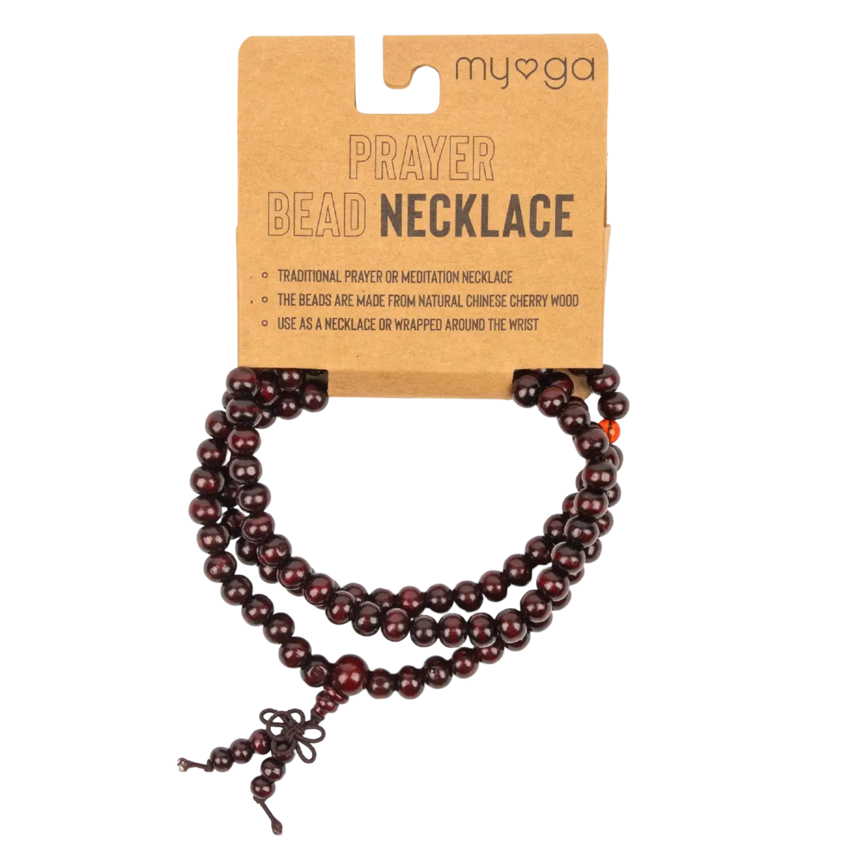 Dunkelrote Mallah Meditations-Perle Mala Gebetskette aus Schmuck von Myga Eco, mit runden Perlen für Meditation und Gebet.