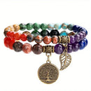 Doppelarmband aus Vintage-Steinperlen in sieben Farben, handgefertigtes Mana Shop Armband-Set, eleganter Schmuck für Damen