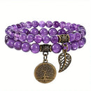 Vintage-Doppelarmband mit Amethyst-Perlen, Mana Shop, elegantes Armband-Set mit lila Edelsteinperlen, handgefertigt und stilvoll